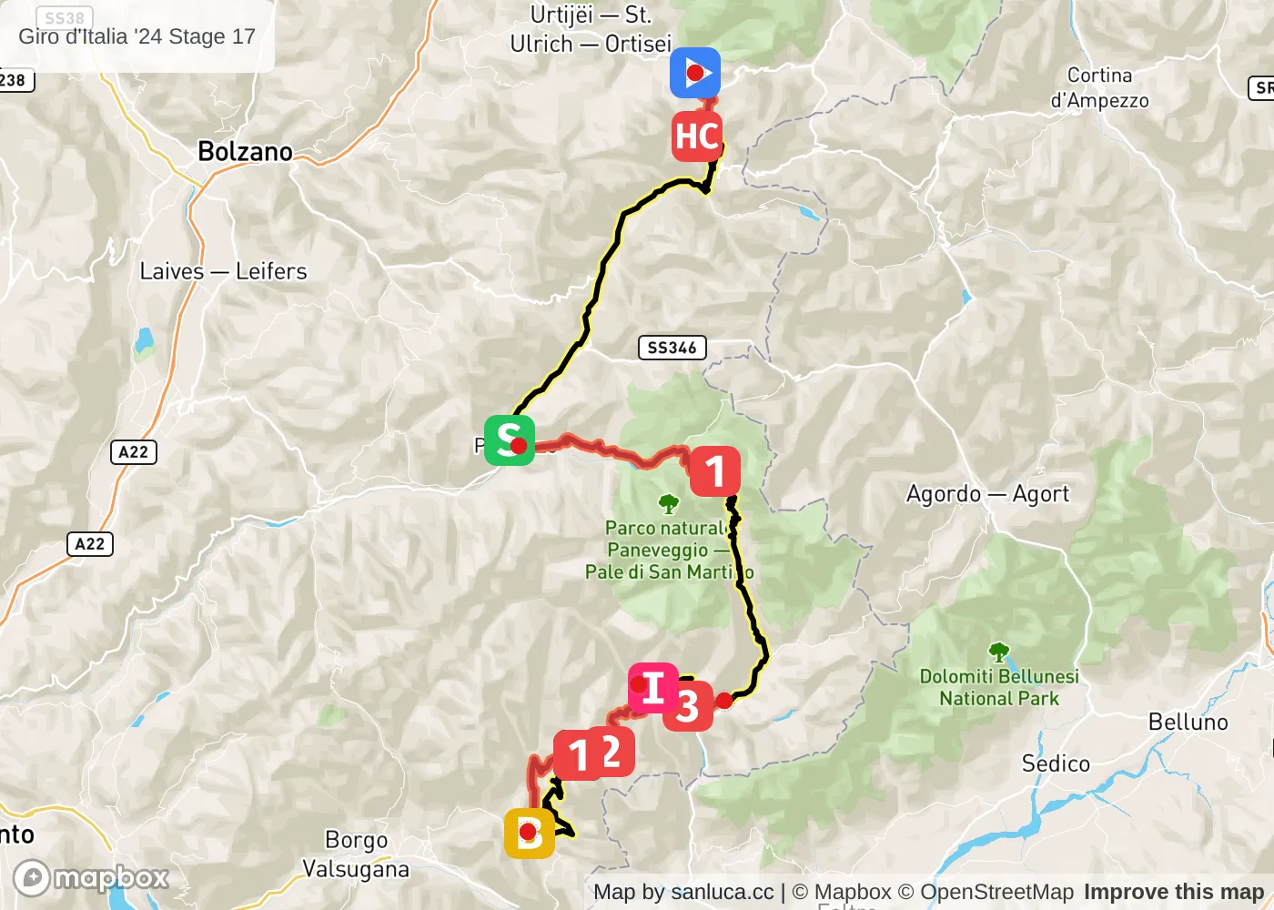 map of the route